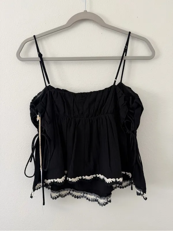 Anthropologie NWT Lumiere Lillian Lace Side Tie Romantic Summer Cotton/rayon tank size medium - Image 9