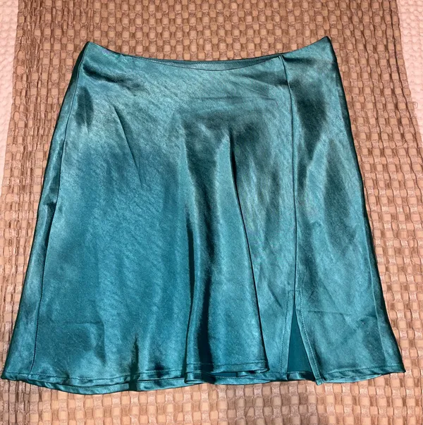 Lulus Flirty Days Teal Blue Satin Mini Skirt - Image 3