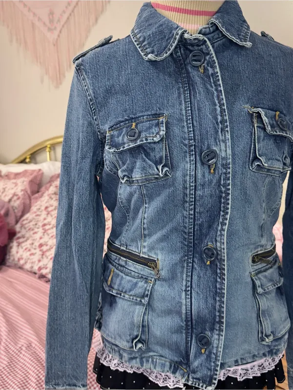 Y2K Old Navy Denim Utility Jacket - Blue - Image 7