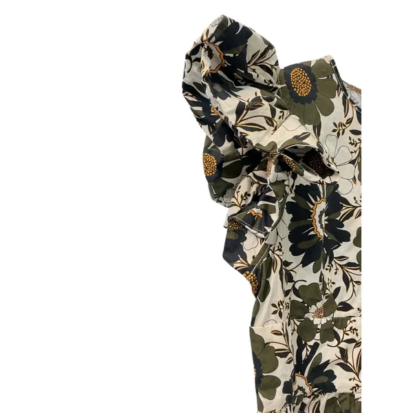 o.p.t Womens Retro Floral‎ Flutter Sleeve Cotton Midi Dress Olive Green Size M - Image 3