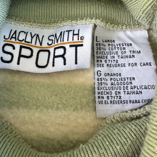 Vintage 90s Jaclyn Smith Sport Green Yellow Stripe Turtleneck Sweatshirt L - Image 4
