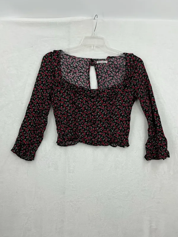 Reformation Black Square-Neck Floral Smocked Top 787 - Image 2