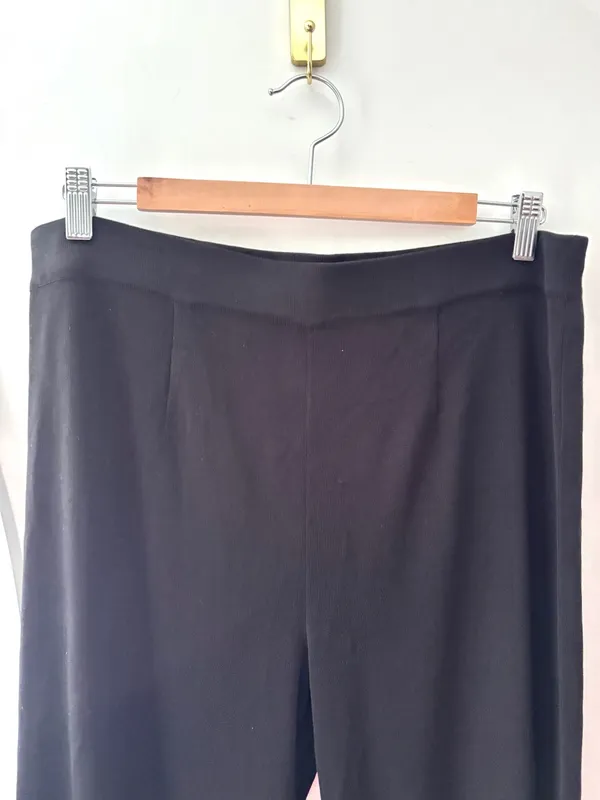 MISOOK Black Classic Knit Pull On Wide Leg Pants Womens L Petite Minimalist Chic - Image 4