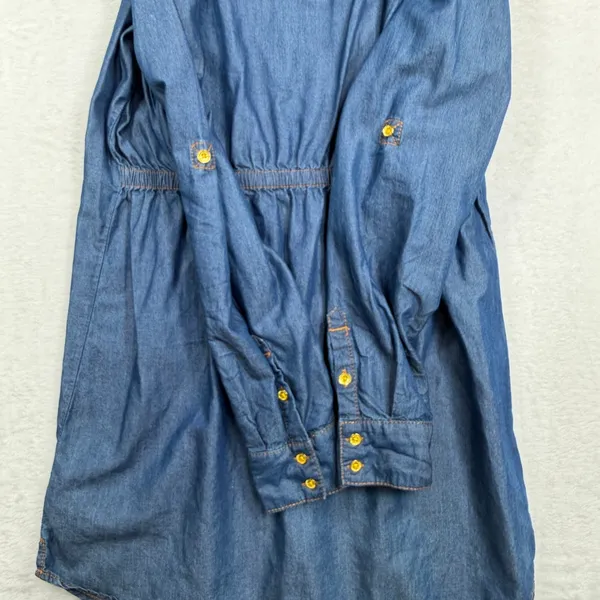 True Religion Large Denim Mini Shirt Dress Lace Up Blue Chambray Cotton Lyocell - Image 13