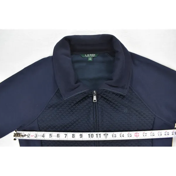 Lauren Ralph Lauren Navy Blue Quilted Front Full Zip Jacket XL Raglan Sleeve - Image 3