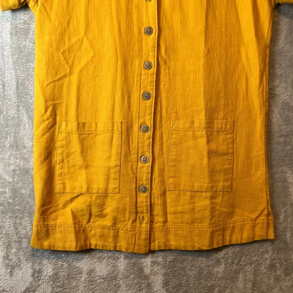 Pilcro‎ Buttondown Shirt Dress Linen Blend Patch Pockets Yellow Utility - Image 2