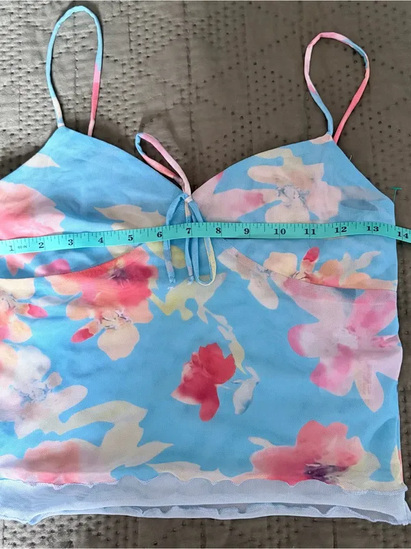 Y2K Floral Mesh 2-Piece Crop Top & Skirt Set Blue Medium - Image 5