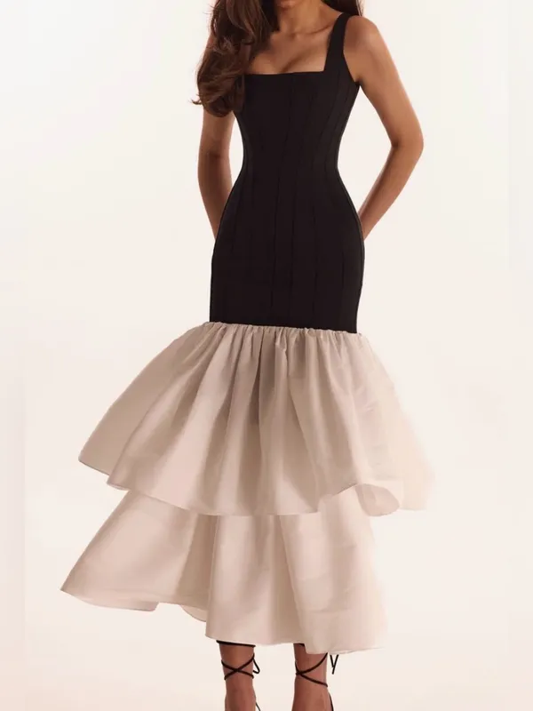 NWT Black and White/Cream Formal Midi Dress Size 4 - Image 2