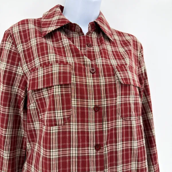 Commense Plaid Maxi Shirt Dress NWOT Size M Red Tartan Long Sleeve Button Up - Image 2