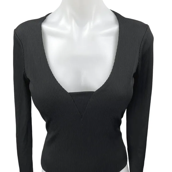 Free People Women's Black Rib Knit Scoop Neck Long Sleeve Bodysuit Top Size S - Image 3