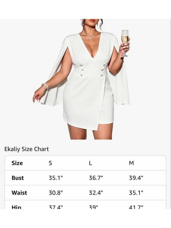 NEW V Neck Cape Blazer Split Sleeve Elegant Business Casual Blazer Mini Dress S - Image 3
