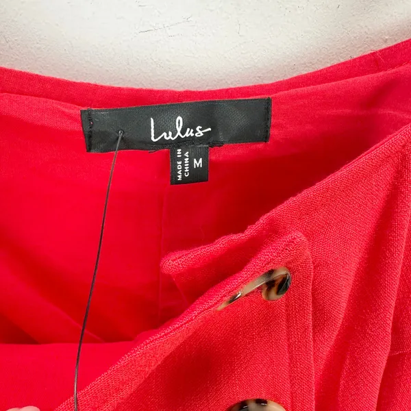 Lulus Chic Objective Red Button Front Mini Dress Linen Rayon Blend Medium NWT - Image 8