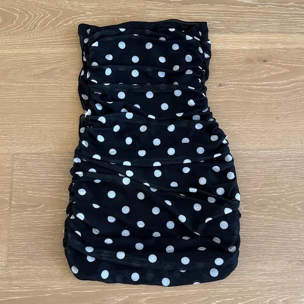 White Fox Strapless Mini Dress Dotty Champagne House Size S Black White - Image 4