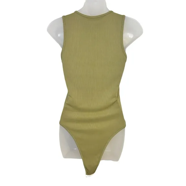 SHEIN Green Ribbed High Neck Tank Bodysuit Size Medium - Image 2