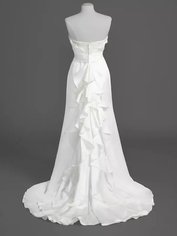 David's Bridal White Strapless Satin Bridal Dress - Image 5