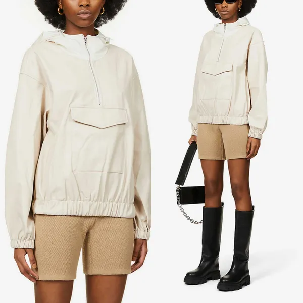 AMYLYNN Womens Darcie Hoodie Vegan Leather‎ Pocket Off White Sz Small - Image 2