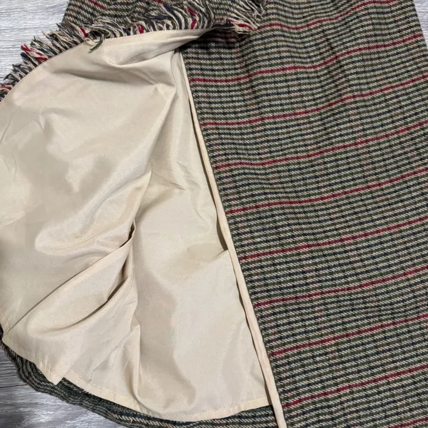 Vintage Luxury Lana Lee‎ Plaid Wool Blend Midi Skirt Sz XS Fringed Hem High Rise - Image 15