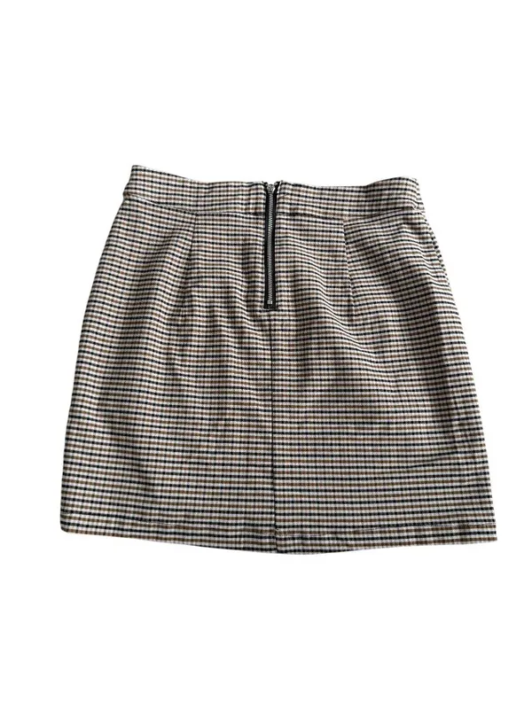 GARAGE Brown Plaid Zip Mini Skirt Size Medium - Image 3