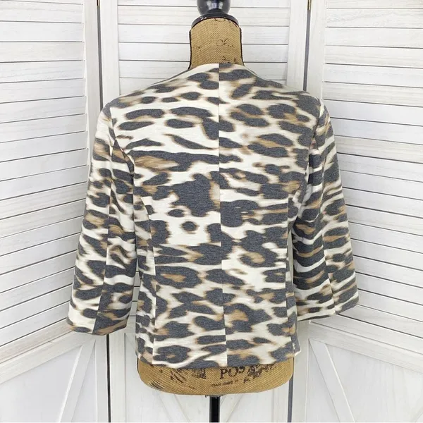 East 5th Animal‎ Leopard Print Ponte Knit Crop Blazer Jacket White Tan Medium - Image 4