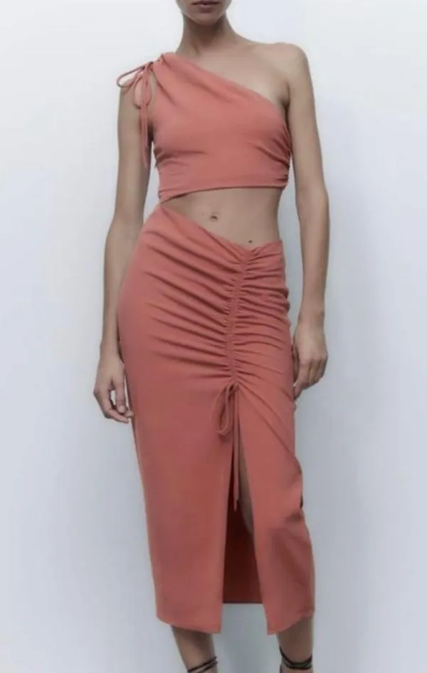 midi dress cut out fitted drapped muave casual party - Image 5