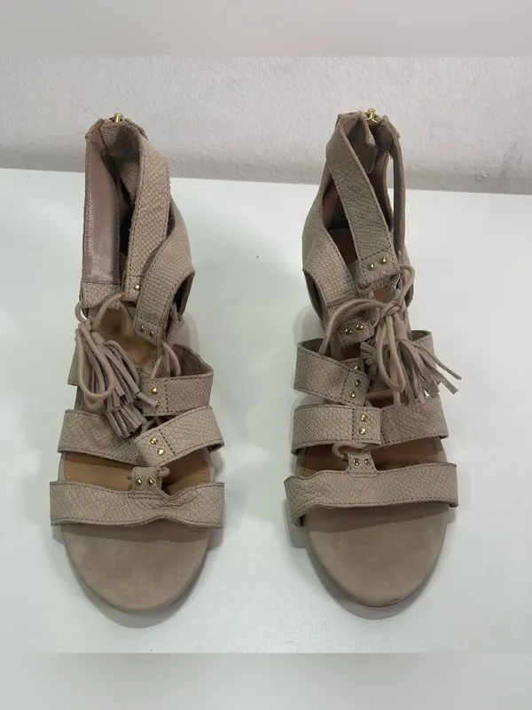 Ugg Women's 7.5 Wedge Sandals Yasmin Snake Print Leather Strappy Tassel - Image 2