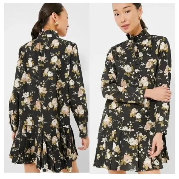 Tuckernuck Midnight Garden Floral Print Ruffle Collar Button Front Dress‎ Size L - Image 6