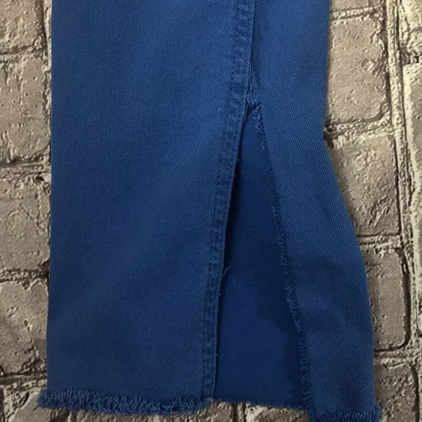 ZARA Straight Leg Jeans 2 High Rise Hem Slit Frayed Cobalt Blue Denim Casual - Image 8
