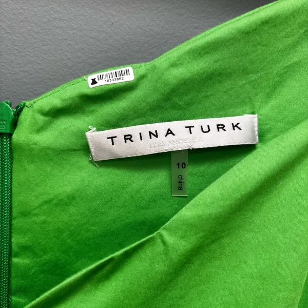 Trina Turk Bask Spaghetti Straps Scalloped Neck Midi Dress in Green 10 - Image 6