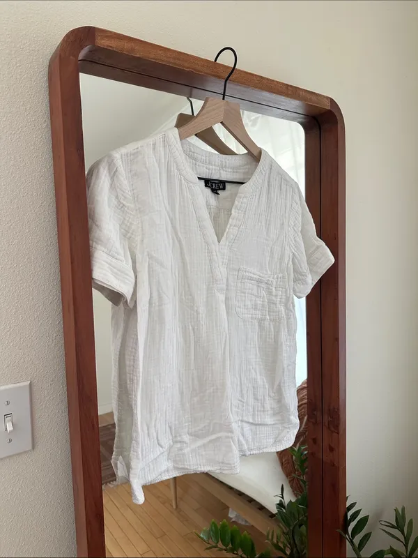 J.Crew V Neck Gauze Popover White Cotton Blouse Womens XS - Image 4