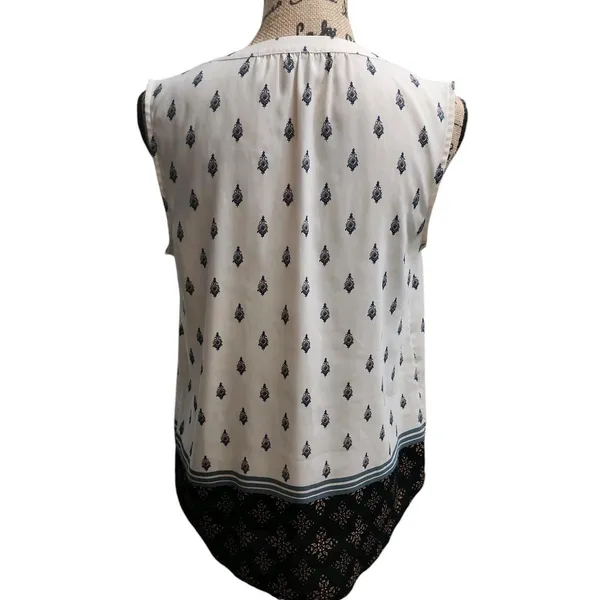 Ann Taylor Womens Size M Tunic Top‎ White Sleeveless Keyhole Tie Front - Image 4