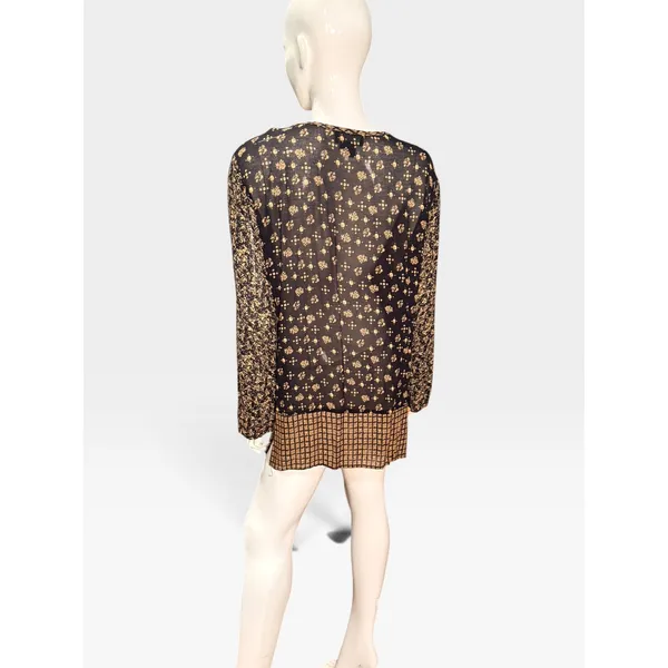 Carole Little Vintage 90s Mixed Patchwork Print Tunic Top Black Gold 12 boho - Image 3