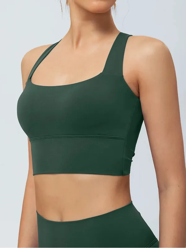 Berlook Activewear Dark Green Twist X-Cross Sports Bra - Light Support - Image 4