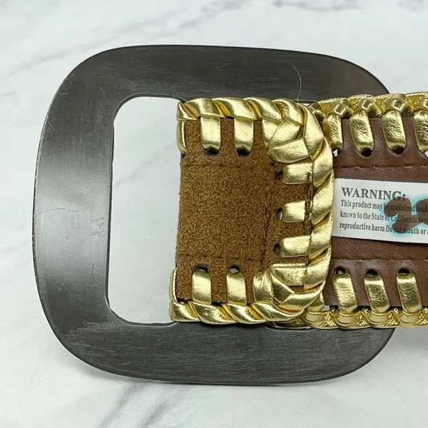 Brown Faux Suede Stretch Belt Metallic Gold Lacing Large/XL (L/XL) ✨ - Image 5