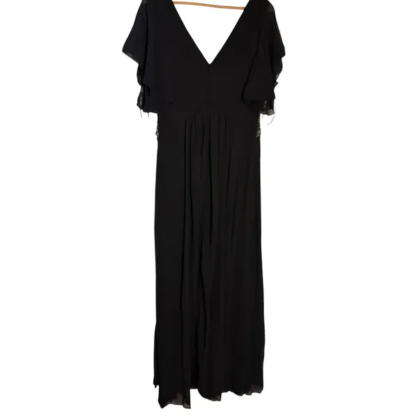 Unithorse Black Chiffon Flutter Sleeve Sequin Waist Slit Evening Formal Dress 12 - Image 9
