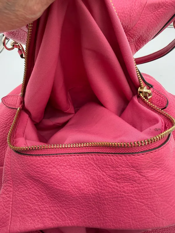 Coach F35723 Pink Pebbled Leather Shoulder Bag Hobo Gold Hardware - Image 9