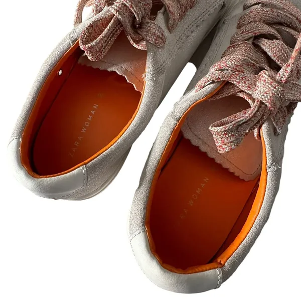 ZARA Women Metallic Glitter Silver Lace Up Fashion‎ Sneakers Size EU 39 US 8 - Image 11