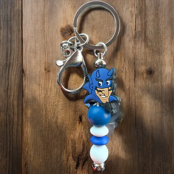 Handmade Blue Devil Keychain with Beads, Bag Charm, Zipper Pull. Team Spirit - Image 2