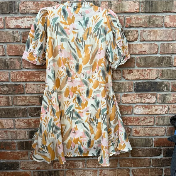 Entro Size Large Boutique Dress Colorful Abstract Print Puff Sleeve Casual - Image 5