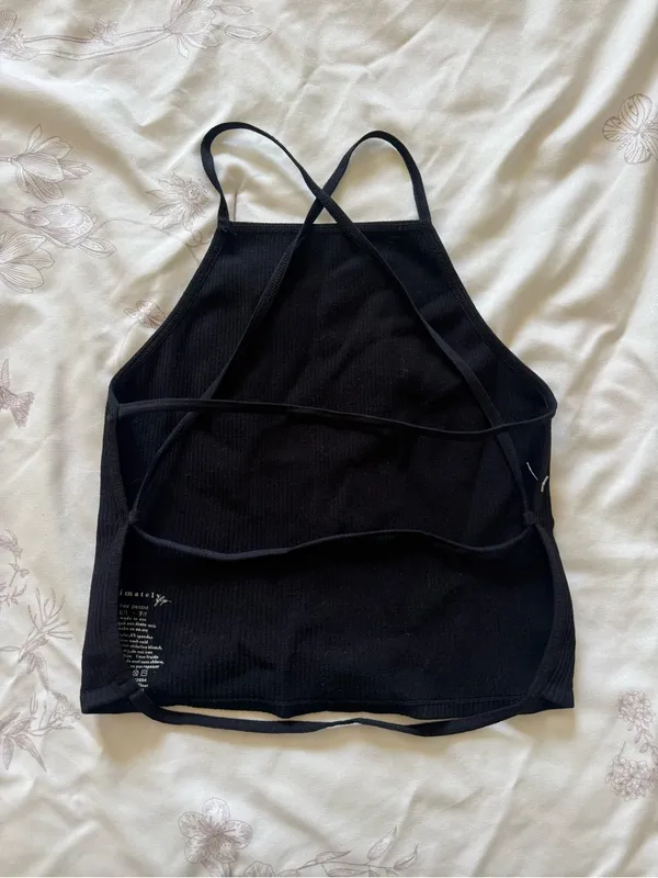 Free People Intimately | Black Ribbed Halter Crop Open Back Tank Top | XS-S - Image 3