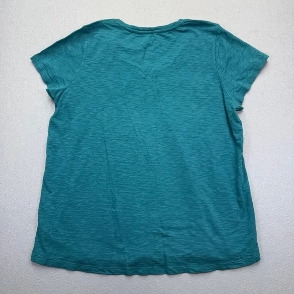 Soft Surroundings Love Embroidered Organic Cotton Tee Short Sleeve Teal L‎ NWOT - Image 7