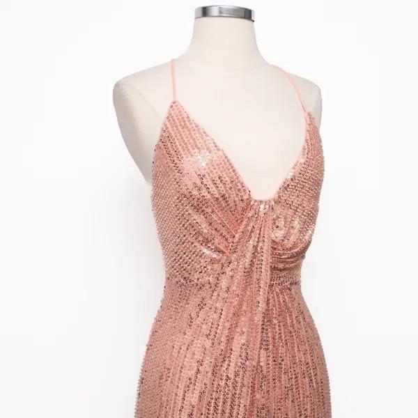 Liv Foster - Rosy‎ Peach Sequin Draped Plunge V-Neck Mini Dress - Image 13