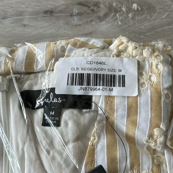 Lulus Sunny Crush Striped Embroidered Mini Dress Beige/Ivory M NWT IN PACKAGE - Image 10