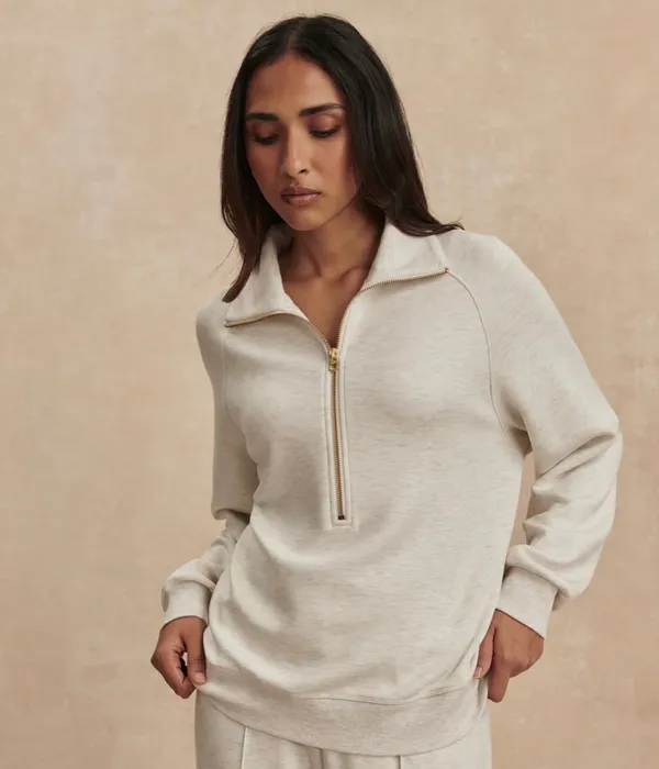 NWT Varley Selene Half Zip Sweatshirt S Ivory Marl - Image 3
