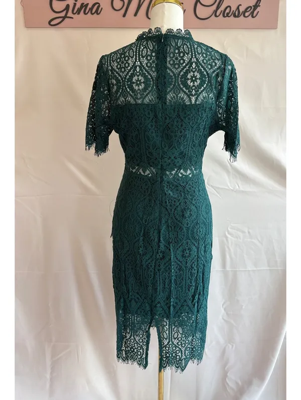 Lulus Remarkable Forest Green Sheer Lace Short Sleeve Mini Dress - Image 3
