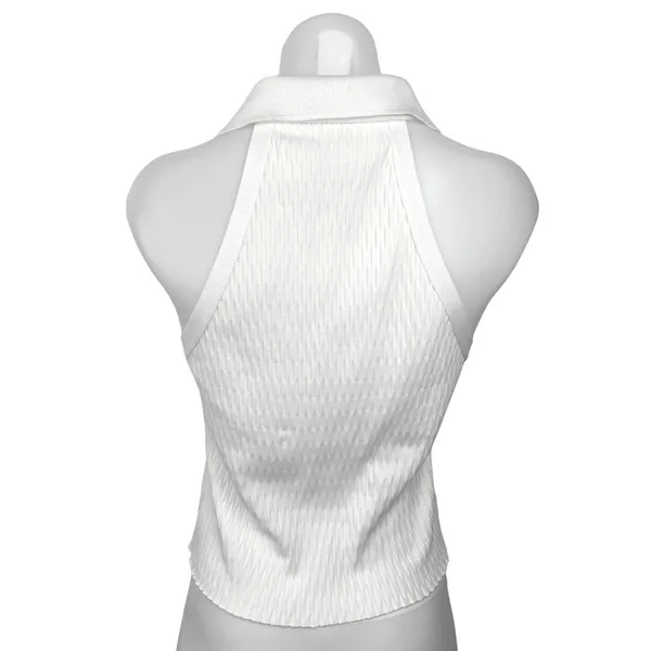 Zara Cream Knit Textured Deep V Neck Collared Pullover Sleeveless Top Size L - Image 2