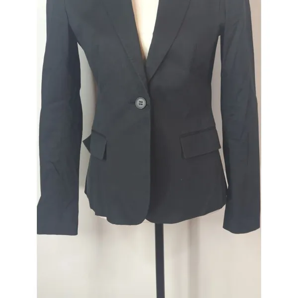 Theory Black Cotton Blend Single Breasted‎ One Button Blazer Corporate Women's 6 - Image 3