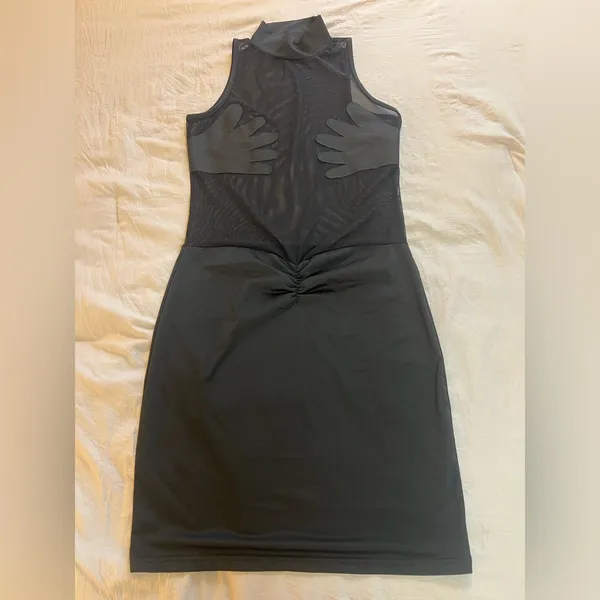 Women's Sheer Mesh Bodycon Mini Dress Mock Neck Sleeveless Size‎ Large - Image 7