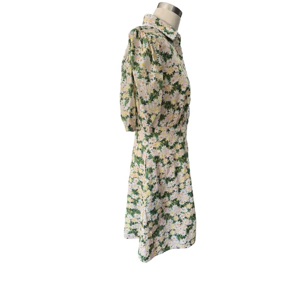 Aureum Anthropologie Cotton Daisy Eyelet Mini Dress Medium Cinched Waist Ric Rac - Image 3
