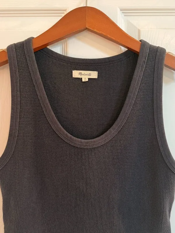 Madewell Waffle Knit Scoop Neck Crop Tank Dark Grey Medium - Image 6