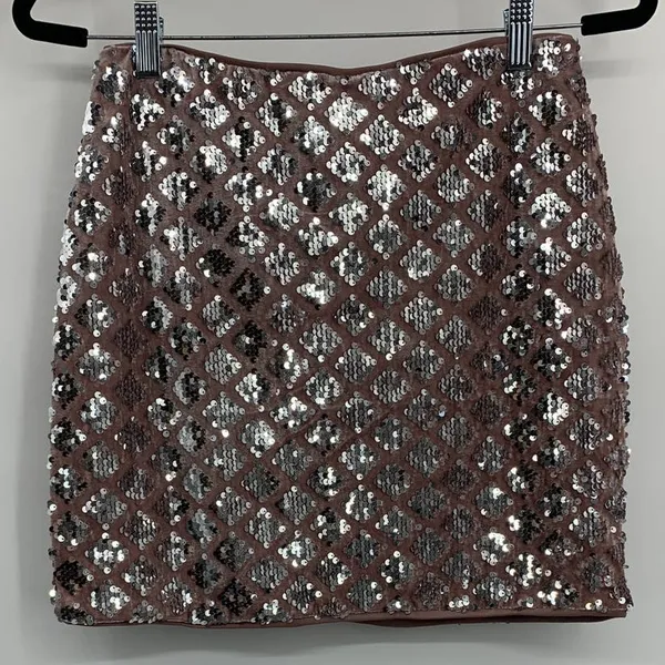 Crystal Doll Womens Pink Champagne Velvet Sequined Mini Skirt Medium NEW - Image 7